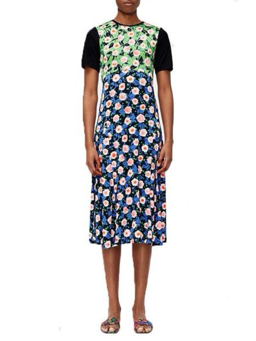 Stine Goya Scout Floral Print Short Sleeve Midi Dress Viscose Jersey - Picture 1 of 13